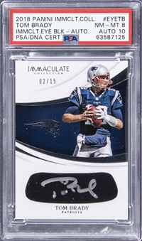 2018 Panini Immaculate Collection "Immaculate Eye Black Autographs" #EYETB Tom Brady Signed Card (#02/15) - PSA NM-MT 8, PSA/DNA 10